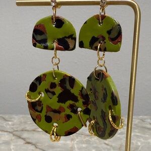 Green and Gold Statement Earrings